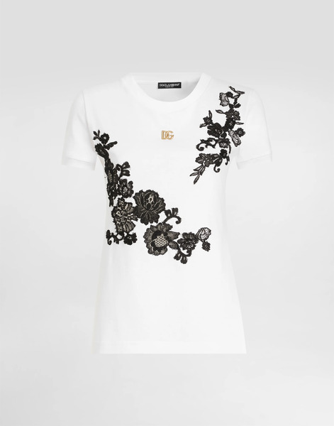  Dolce & Gabbana Dolce & Gabbana Jersey T-shirt With Dg Logo Pin And Lace Details - Woman T-shirts And Sweatshirts White 36 