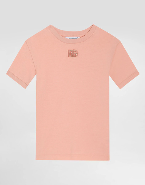  Dolce & Gabbana Dolce & Gabbana Jersey T-shirt With Dg Patch And Rhinestones - Woman T-shirts And Sweatshirts Pink 5 Years 