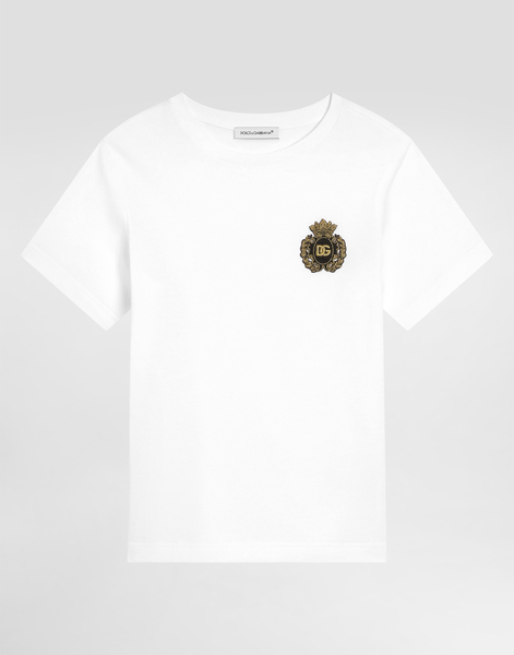  Dolce & Gabbana Dolce & Gabbana Jersey T-shirt With Heraldic Dg Patch - Man T-shirts And Sweatshirts White 12+ Years 