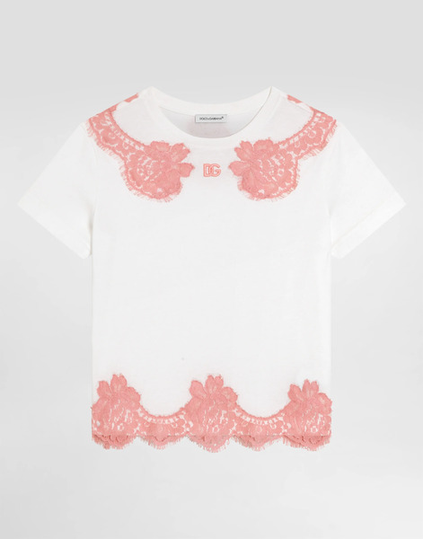  Dolce & Gabbana Dolce & Gabbana Jersey T-shirt With Lace And Dg Embroidery - Woman T-shirts And Sweatshirts White 5 Years 