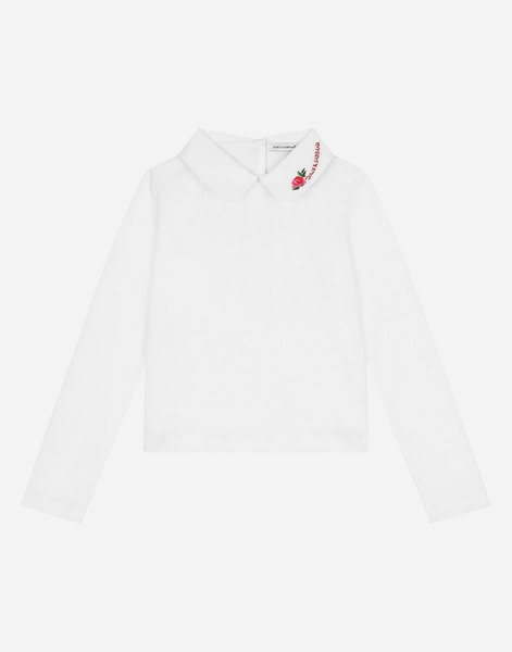  Dolce & Gabbana Dolce & Gabbana Jersey T-shirt With Logo Embroidery - Woman T-shirts And Sweatshirts White Cotton 13 Years 