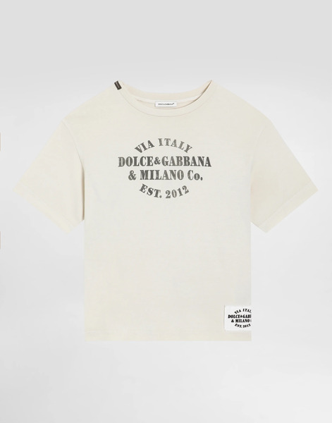  Dolce & Gabbana Dolce & Gabbana Jersey T-shirt With Print And Logo Patch - Man T-shirts And Sweatshirts Cream 3 Years 