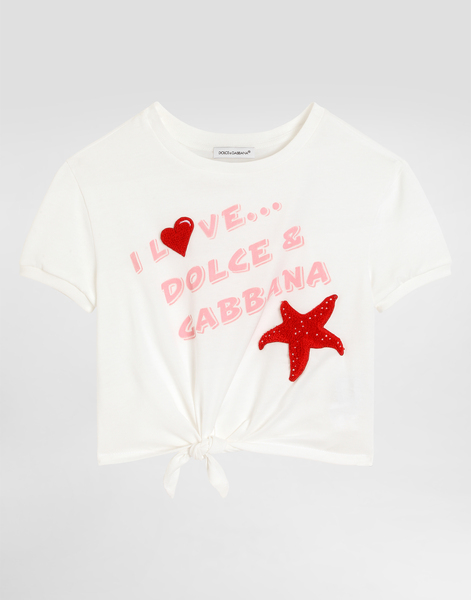  Dolce & Gabbana Dolce & Gabbana Jersey T-shirt With Print And Terry Patch - Woman T-shirts And Sweatshirts White 8 Years 