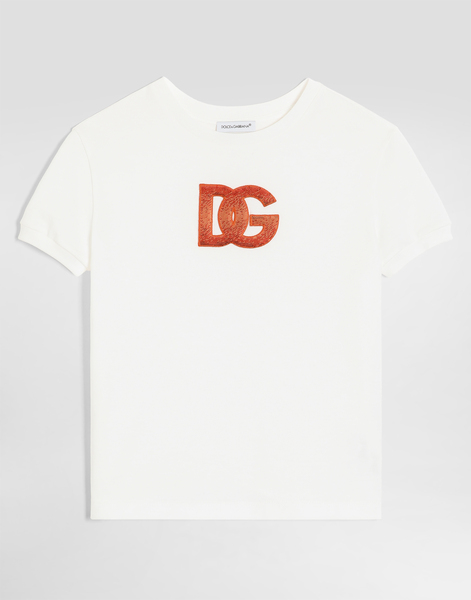  Dolce & Gabbana Dolce & Gabbana Jersey T-shirt With Sequin Logo Embroidery - Woman T-shirts And Sweatshirts White 2 Years 