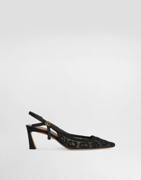  Dolce & Gabbana Dolce & Gabbana Leopard-design Lace Slingbacks With Fusible Rhinestones - Woman Pumps And Slingback Black 40 