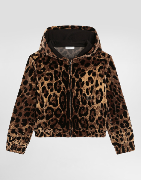  Dolce & Gabbana Dolce & Gabbana Leopard-print Chenille Jacquard Hooded Sweatshirt - Woman T-shirts And Sweatshirts Multi-colored Cotton 8 Years 