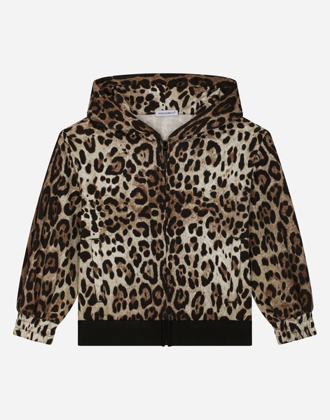  Dolce & Gabbana Dolce & Gabbana Leopard-print Jersey Hoodie With Branded Elastic - Woman T-shirts And Sweatshirts Animal Print 10 Years 