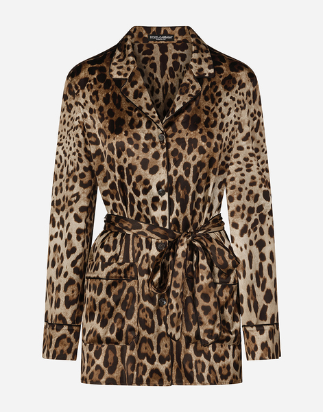  Dolce & Gabbana Dolce & Gabbana Leopard-print Satin Pajama Shirt With Belt - Woman Shirts And Tops Animal Print Cotton 48 