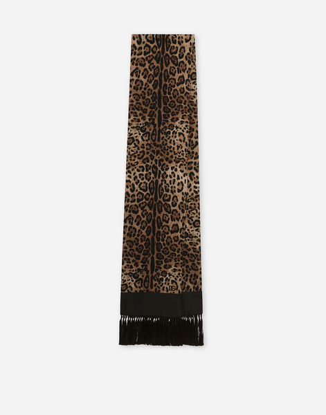  Dolce & Gabbana Dolce & Gabbana Leopard-print Silk Scarf With Fringing - Man Scarves And Silks Animal Print Cotton Onesize 