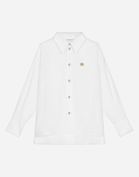  Dolce & Gabbana Dolce & Gabbana Long-sleeved Poplin Shirt With Dg Logo - Woman Shirts And Tops White Cotton 12 Years 