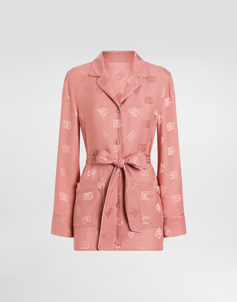  Dolce & Gabbana Dolce & Gabbana Long-sleeved Silk Jacquard Pajama Shirt With Dg Logo - Woman Shirts And Tops Pink 38 