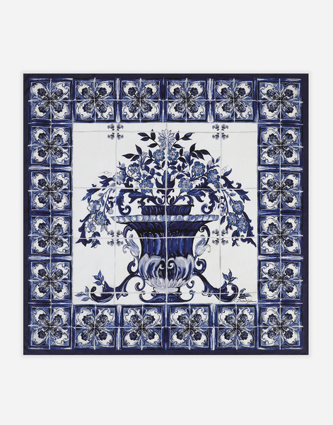  Dolce & Gabbana Dolce & Gabbana Majolica-print Silk Twill Foulard (90x90) - Woman Scarves And Silks White Silk Onesize 