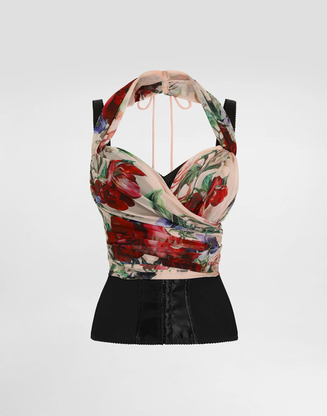  Dolce & Gabbana Dolce & Gabbana Marquisette And Chiffon Corset Top With Floral Print - Woman Shirts And Tops Print 42 
