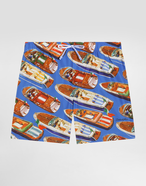  Dolce & Gabbana Dolce & Gabbana Medium Nylon Swim Shorts With Motorboat Print And Stripes - Man Beachwear Multicolor 6 Years 
