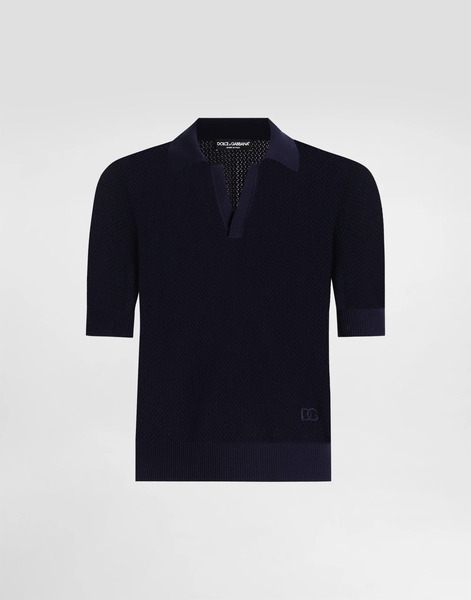  Dolce & Gabbana Dolce & Gabbana Micro-pattern Cotton Polo Shirt - Man Sweaters And Cardigans Blue 52 