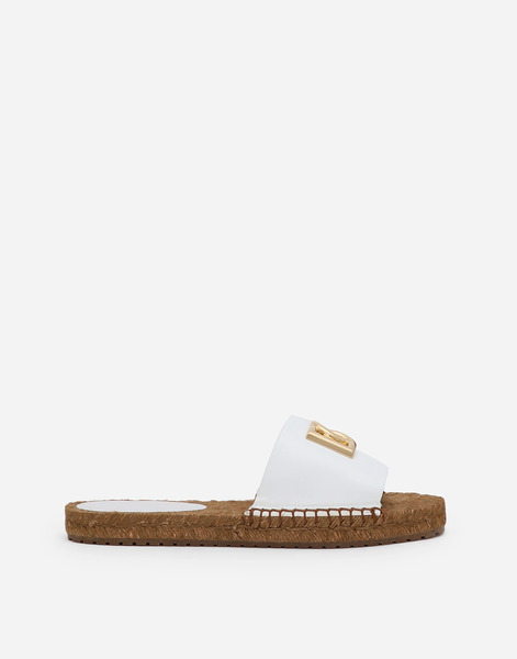  Dolce & Gabbana Dolce & Gabbana Nappa Leather Espadrille Sliders With Dg Logo - Woman Slides And Mules White Leather 37 