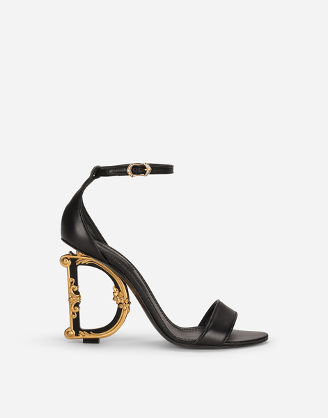  Dolce & Gabbana Dolce & Gabbana Nappa Leather Sandals With Baroque Dg Detail - Woman Sandals And Wedges Black Leather 39 
