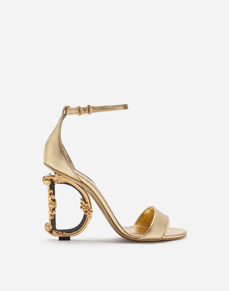  Dolce & Gabbana Dolce & Gabbana Nappa Mordore Sandals With Baroque Dg Heel - Woman Sandals And Wedges Gold Leather 36.5 
