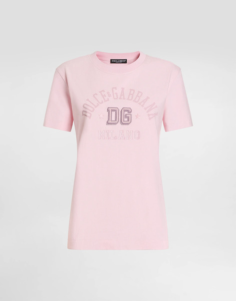  Dolce & Gabbana Dolce & Gabbana Oversize Jersey T-shirt With Raised Dg Logo Embroidery - Woman T-shirts And Sweatshirts Pink 36 