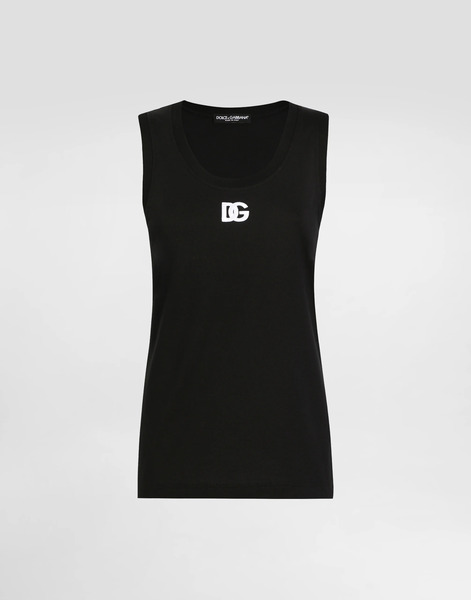  Dolce & Gabbana Dolce & Gabbana Oversize Jersey Tank Top With Dg Logo Embroidery - Woman T-shirts And Sweatshirts Black 52 