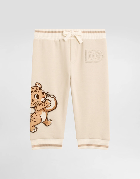  Dolce & Gabbana Dolce & Gabbana Oversized Fleece Trousers With Dg Patch And Leopard Print - Man Trousers And Shorts Beige 12/18 Months 
