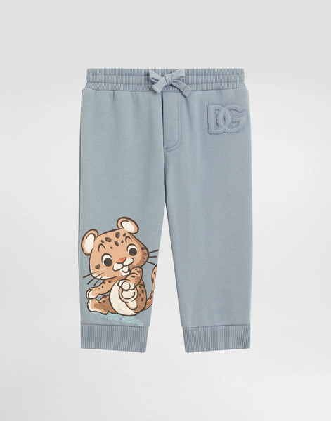  Dolce & Gabbana Dolce & Gabbana Oversized Fleece Trousers With Leopard Print And Dg Patch - Man Trousers And Shorts Blue 18/24 Months 