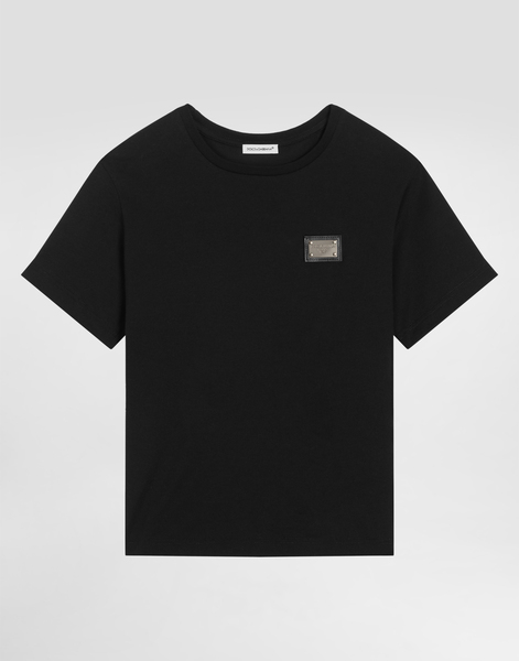  Dolce & Gabbana Dolce & Gabbana Oversized Jersey T-shirt With Logo Plaque - Man T-shirts And Sweatshirts Black Cotton 4 Years 