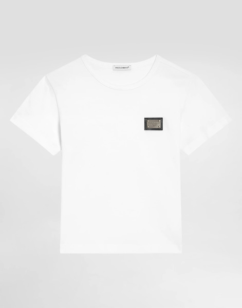  Dolce & Gabbana Dolce & Gabbana Oversized Jersey T-shirt With Logo Plaque - Man T-shirts And Sweatshirts White Cotton 8 Years 