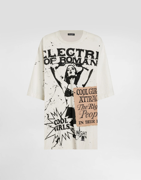  Dolce & Gabbana Dolce & Gabbana Oversized Jersey T-shirt With Print - Woman T-shirts And Sweatshirts Multi-colored 38 