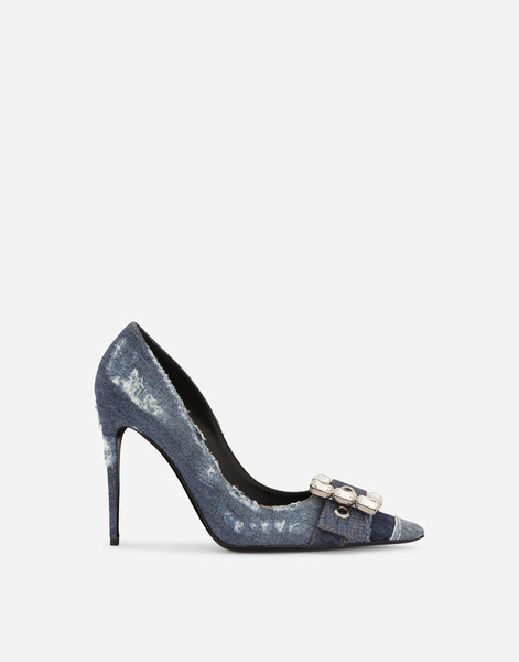  Dolce & Gabbana Dolce & Gabbana Patchwork Denim Pumps With Rhinestone Buckle - Woman Pumps And Slingback Blue Denim 36 