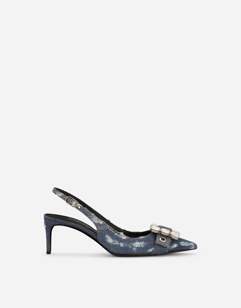  Dolce & Gabbana Dolce & Gabbana Patchwork Denim Slingbacks With Rhinestone Buckle - Woman Pumps And Slingback Blue Denim 36 