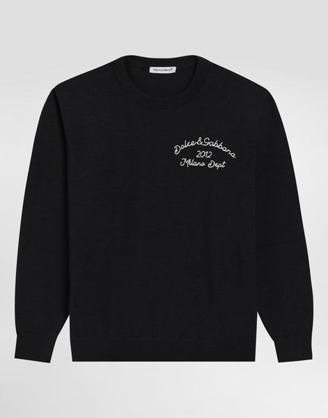 Dolce & Gabbana Dolce & Gabbana Plain-knit Wool Sweater With Embroidery - Man Blue 8 Years 