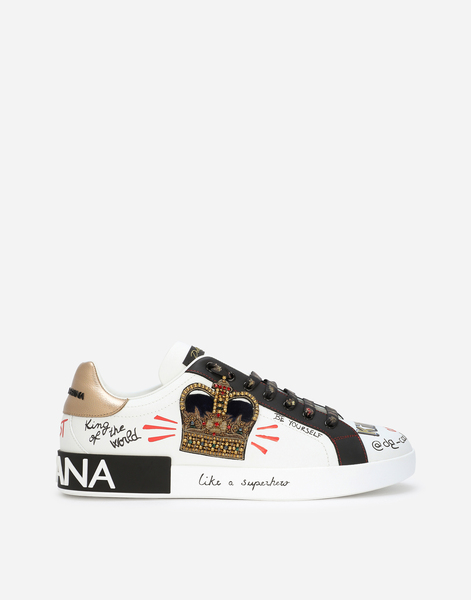  Dolce & Gabbana Dolce & Gabbana Portofino Sneakers In Printed Nappa Calfskin With Patch - Man Sneakers White Leather 43 