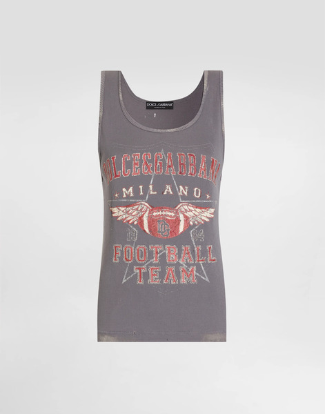  Dolce & Gabbana Dolce & Gabbana Ribbed Tank Top With Distressed Effect And Print - Woman T-shirts And Sweatshirts Multi-colored 38 