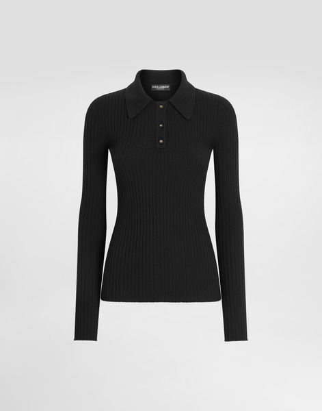  Dolce & Gabbana Dolce & Gabbana Ribbed Wool Polo-style Sweater - Woman Sweaters And Cardigans Black 46 