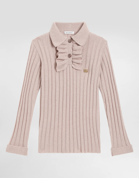  Dolce & Gabbana Dolce & Gabbana Ribbed Wool Polo With Ruffles - Woman Sweaters Pink 12 Years 
