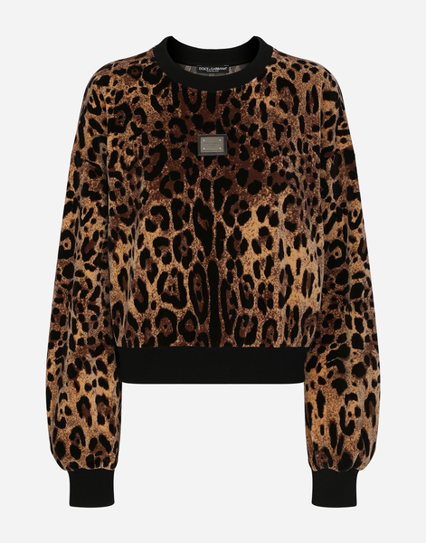  Dolce & Gabbana Dolce & Gabbana Round-neck Chenille Sweatshirt With Jacquard Leopard Design - Woman T-shirts And Sweatshirts Multi-colored Cotton L 