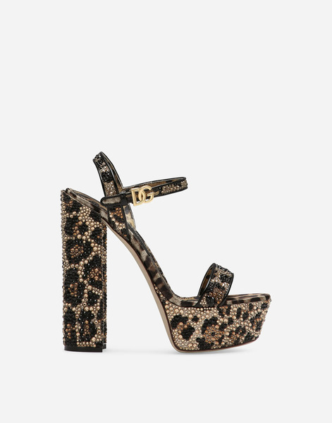  Dolce & Gabbana Dolce & Gabbana Satin Platform Sandals With Fusible Rhinestones - Woman Sandals And Wedges Animal Print Satin 39 