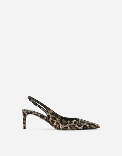  Dolce & Gabbana Dolce & Gabbana Satin Slingbacks With Fusible Rhinestones - Woman Pumps And Slingback Animal Print Satin 37.5 