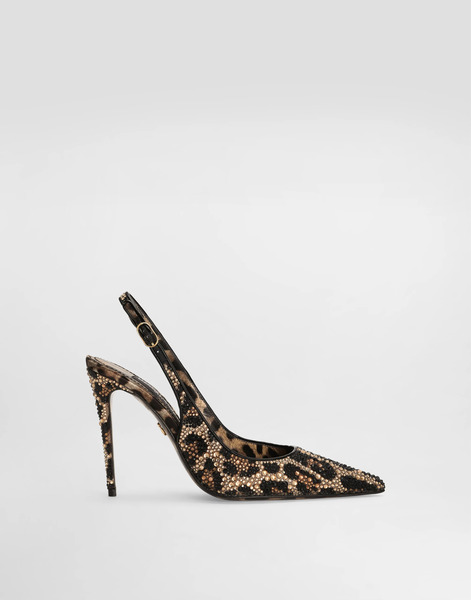  Dolce & Gabbana Dolce & Gabbana Satin Slingbacks With Fusible Rhinestones - Woman Pumps And Slingback Animal Print Satin 36 