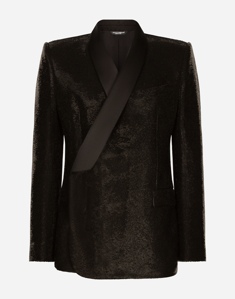  Dolce & Gabbana Dolce & Gabbana Sequined Double-breasted Sicilia-fit Tuxedo Jacket - Man Suits And Blazers Black Sequins 44 