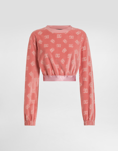  Dolce & Gabbana Dolce & Gabbana Short Chenille Jacquard Sweatshirt With Jacquard Dg Logo - Woman T-shirts And Sweatshirts Pink Cotton 38 