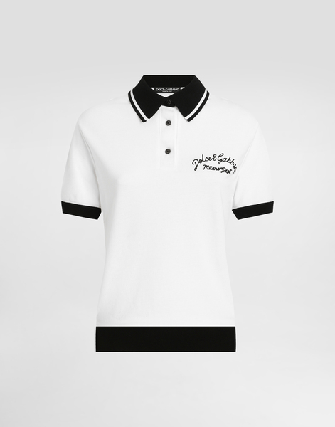  Dolce & Gabbana Dolce & Gabbana Short Cotton Piqué Polo-shirt With Dg Logo Embroidery - Woman T-shirts And Sweatshirts White 40 