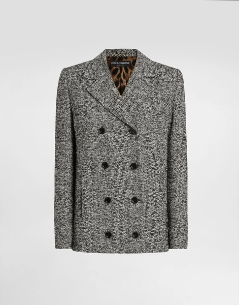  Dolce & Gabbana Dolce & Gabbana Short Double-breasted Coat In Dotted Wool Blend - Woman Coats And Jackets Multicolor 44 