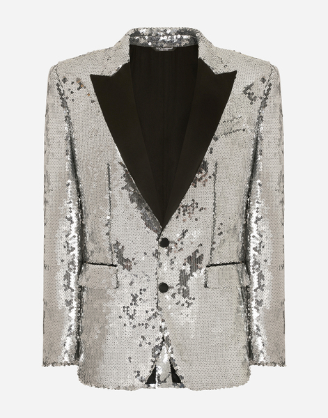 Dolce & Gabbana Dolce & Gabbana Sicilia Sequined Single-breasted Tuxedo Jacket - Man Suits And Blazers Silver Tulle 46 