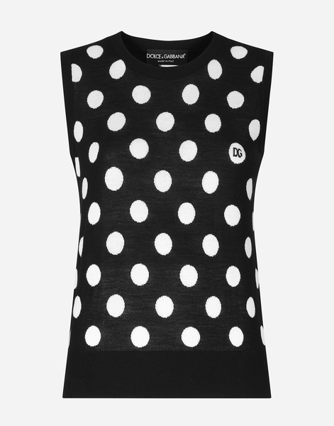  Dolce & Gabbana Dolce & Gabbana Silk And Wool Tank Top With Polka-dot Inlay - Woman Sweaters And Cardigans Multi-colored 36 