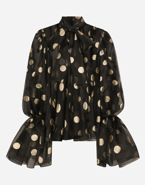  Dolce & Gabbana Dolce & Gabbana Silk Organza Jacquard Blouse With Polka-dot Design And Pussy-bow - Woman Shirts And Tops Print 40 