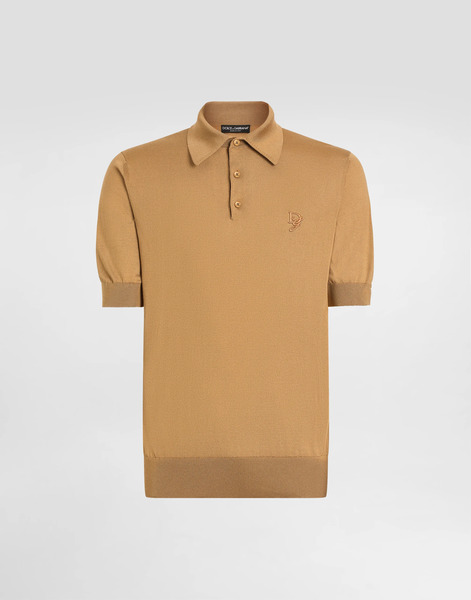  Dolce & Gabbana Dolce & Gabbana Silk Polo-shirt With Logo Embroidery - Man Sweaters And Cardigans Beige 56 