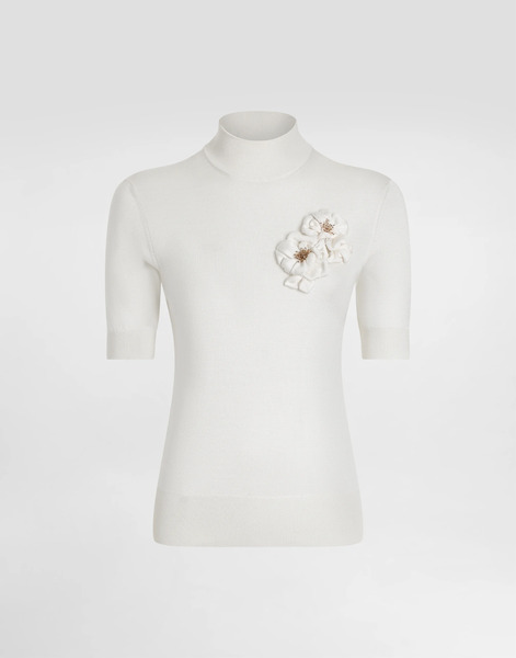  Dolce & Gabbana Dolce & Gabbana Silk Pullover With Flower Brooch - Woman Sweaters And Cardigans White 46 
