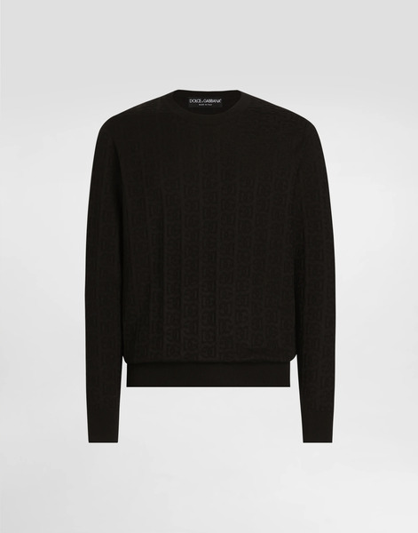  Dolce & Gabbana Dolce & Gabbana Silk Round-neck Sweater With All-over Dg Logo Embroidery - Man Sweaters And Cardigans Black 52 